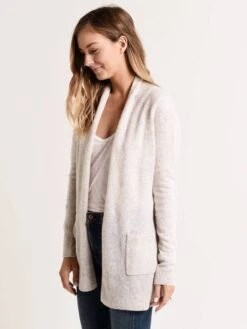 White + Warren Patch Pocket Tweed Cardigan -Saintbernard Shop 17968 pebbletweedalt2