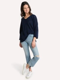 Project J V Neck Side Slit Tunic -Saintbernard Shop 19001 navyalt1