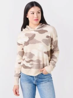 White + Warren Women's Camo Cashmere Intarsia Hoodie