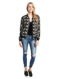 Skies Are Blue Flower Printed Bomber Jacket 9 Skies Are Blue Flower Printed Bomber Jacket -Saintbernard Shop 21873 black ivoryalt1