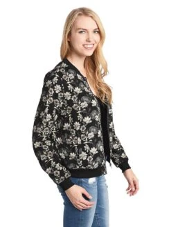 Skies Are Blue Flower Printed Bomber Jacket 10 Skies Are Blue Flower Printed Bomber Jacket -Saintbernard Shop 21873 black ivoryalt2