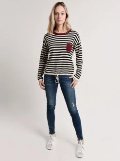 Hem & Thread Drawstring Sweater -Saintbernard Shop 6109 black creamalt3