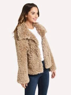 Dylan Fluffy Sherpa Snap Jacket -Saintbernard Shop 91W186SCF TEDDYBROWNalt2