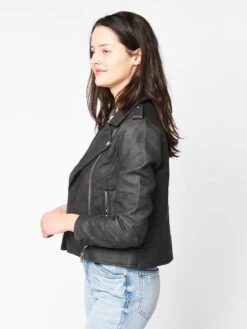 Cupcakes And Cashmere Francie Faux Leather Moto Jacket -Saintbernard Shop CJ402018 CHARCOALalt2