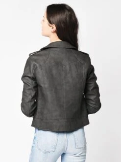 Cupcakes And Cashmere Francie Faux Leather Moto Jacket -Saintbernard Shop CJ402018 CHARCOALalt3