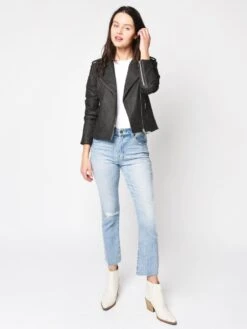 Cupcakes And Cashmere Francie Faux Leather Moto Jacket -Saintbernard Shop CJ402018 CHARCOALalt4