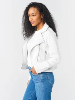 Cupcakes And Cashmere Anabelle Knit Moto Jacket -Saintbernard Shop CK102081xHEATHERASHxAlt1