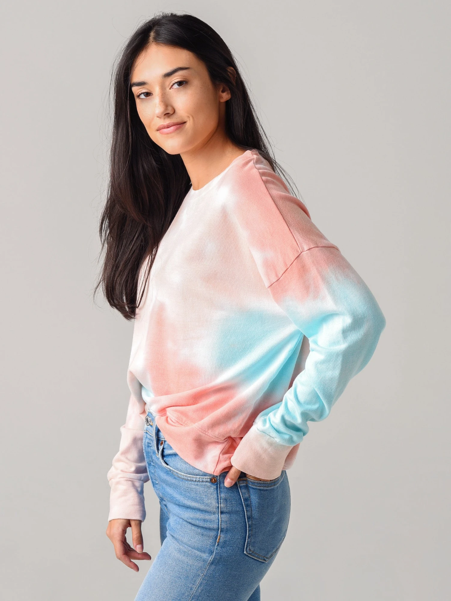 Sundry Women's Multicolor Tie-Dye Terry Oversize Sweatshirt 4 Sundry Women's Multicolor Tie-Dye Terry Oversize Sweatshirt - Image 2