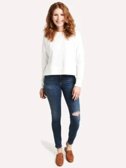 English Factory Women's French Terry Long Sleeve High Low Sweatshirt 11 English Factory Women's French Terry Long Sleeve High Low Sweatshirt -Saintbernard Shop G1091T7F WHITEalt3