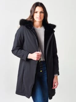Herno Women's Straight Fitted Coat With Faux-Fur Lining And Faux-Fur Collar