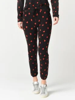 Monrow Women’s All Over Heart Stitched Elastic Vintage Sweats