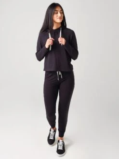 Monrow Women's Skinny Sweats With Chevron Trim -Saintbernard Shop HB0345 12xFADEDBLACKxAlt3 19440798