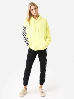 Aviator Nation Women's Check Sleeve Hoodie -Saintbernard Shop HDPCKSLVxNEONYELLOWxAlt2 83085509