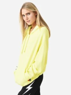 Aviator Nation Women's Check Sleeve Hoodie -Saintbernard Shop HDPCKSLVxNEONYELLOWxAlt3 83085508