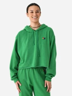 Aviator Nation Women's Bolt Stripe Relaxed Cropped Pullover Hoodie