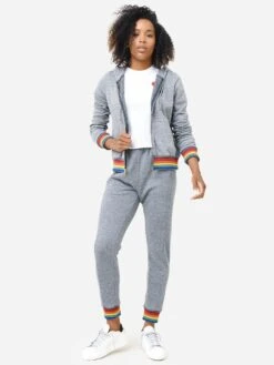 Aviator Nation Women's Rainbow Rib Zip Hoodie -Saintbernard Shop HDRBWRIBxHEATHERGREYxAlt1 70468478