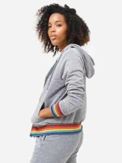 Aviator Nation Women's Rainbow Rib Zip Hoodie -Saintbernard Shop HDRBWRIBxHEATHERGREYxAlt2 70468479