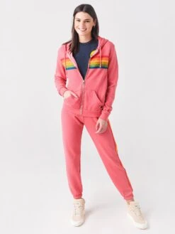 Aviator Nation Women's 6 Stripe Hoodie -Saintbernard Shop HDRS6xPINKSERAPERBWxAlt1 47861183