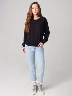 Monrow Women's Mesh Raglan Sweatshirt 9 Monrow Women's Mesh Raglan Sweatshirt -Saintbernard Shop HT0989xBLACKxAlt3 15441883