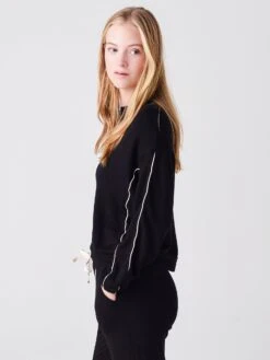 Monrow Women's Sweatshirt With Silky Piping -Saintbernard Shop HT1077xBLACKxAlt2 44920442