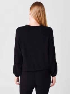 Monrow Women's Sweatshirt With Silky Piping -Saintbernard Shop HT1077xBLACKxAlt3 44920444