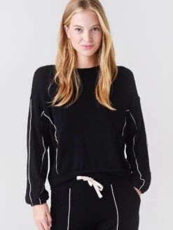 Monrow Women's Sweatshirt With Silky Piping