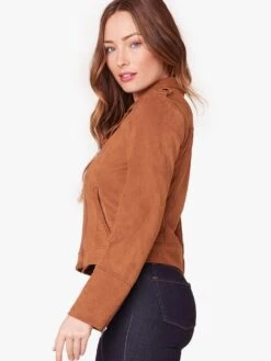 Jack Open Mic Night Faux Suede Moto Jacket -Saintbernard Shop JJ302914 CAMELalt1