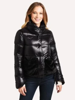 Herno Nylon Short Jacket With Big Faux Fur Pockets -Saintbernard Shop P11018D 12017 9300BLACKalt4