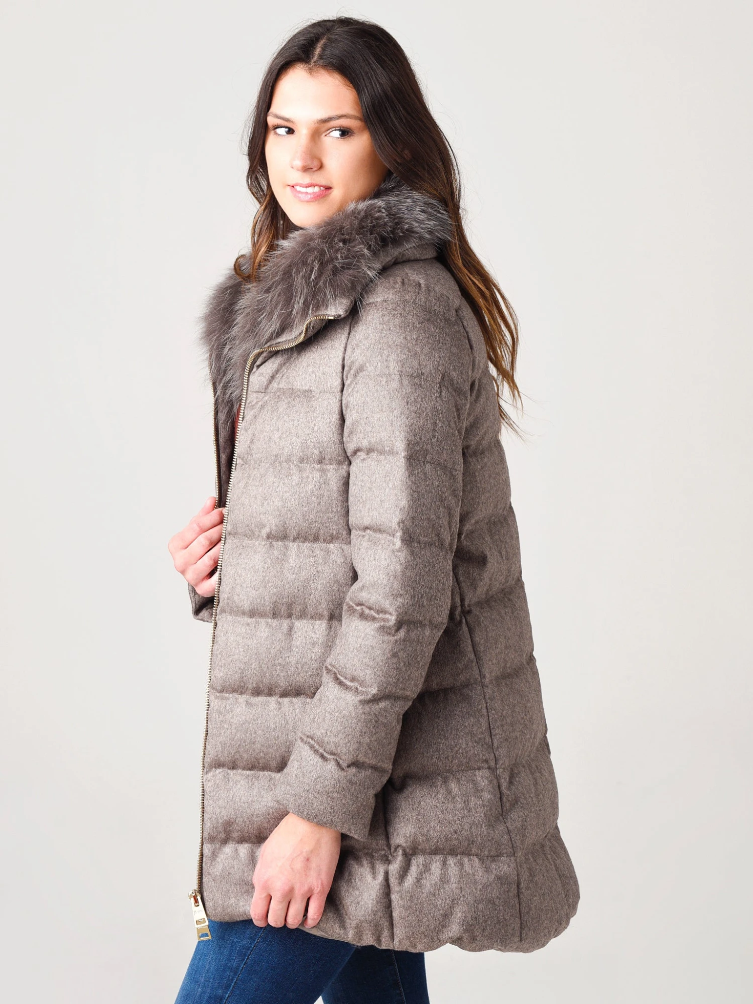 Herno Women’s Woven Half Coat With Fur Collar 3 Herno Women’s Woven Half Coat With Fur Collar - Image 2