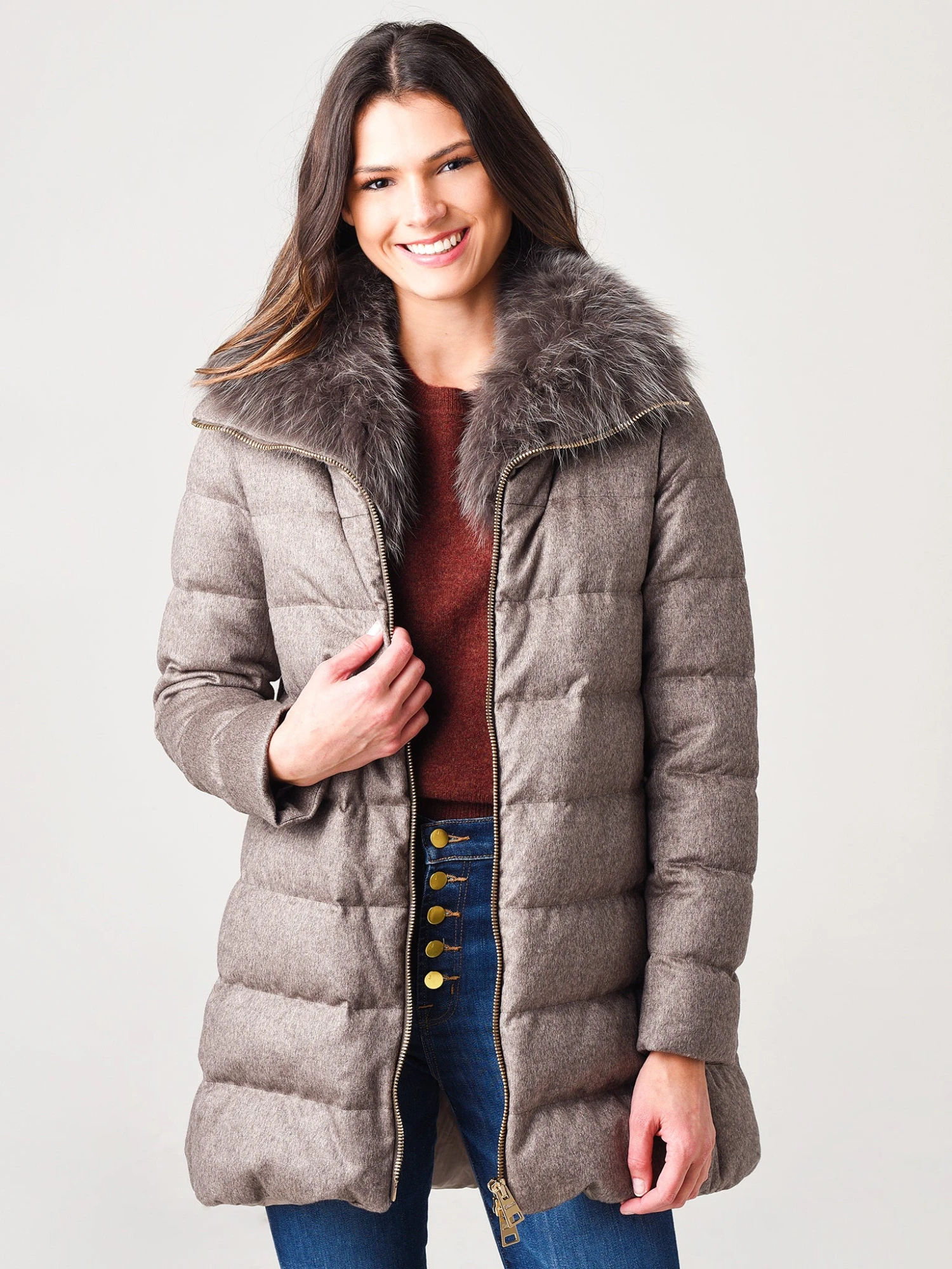 Herno Women’s Woven Half Coat With Fur Collar 5 Herno Women’s Woven Half Coat With Fur Collar - Image 4