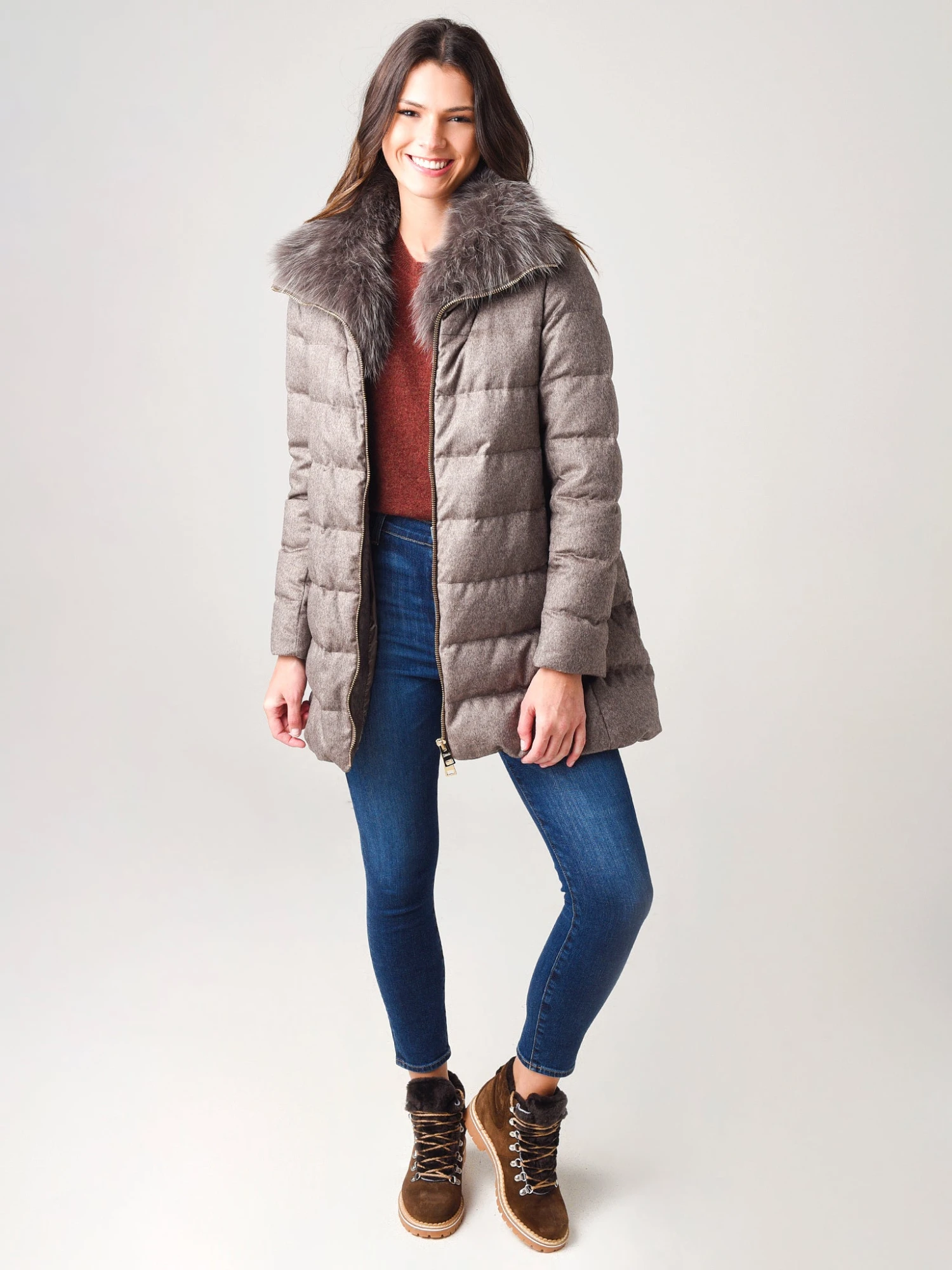 Herno Women’s Woven Half Coat With Fur Collar 6 Herno Women’s Woven Half Coat With Fur Collar - Image 5