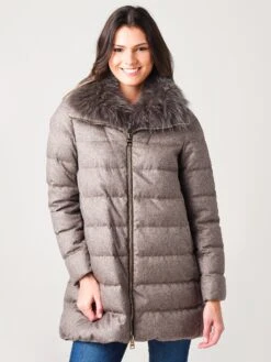 Herno Women’s Woven Half Coat With Fur Collar
