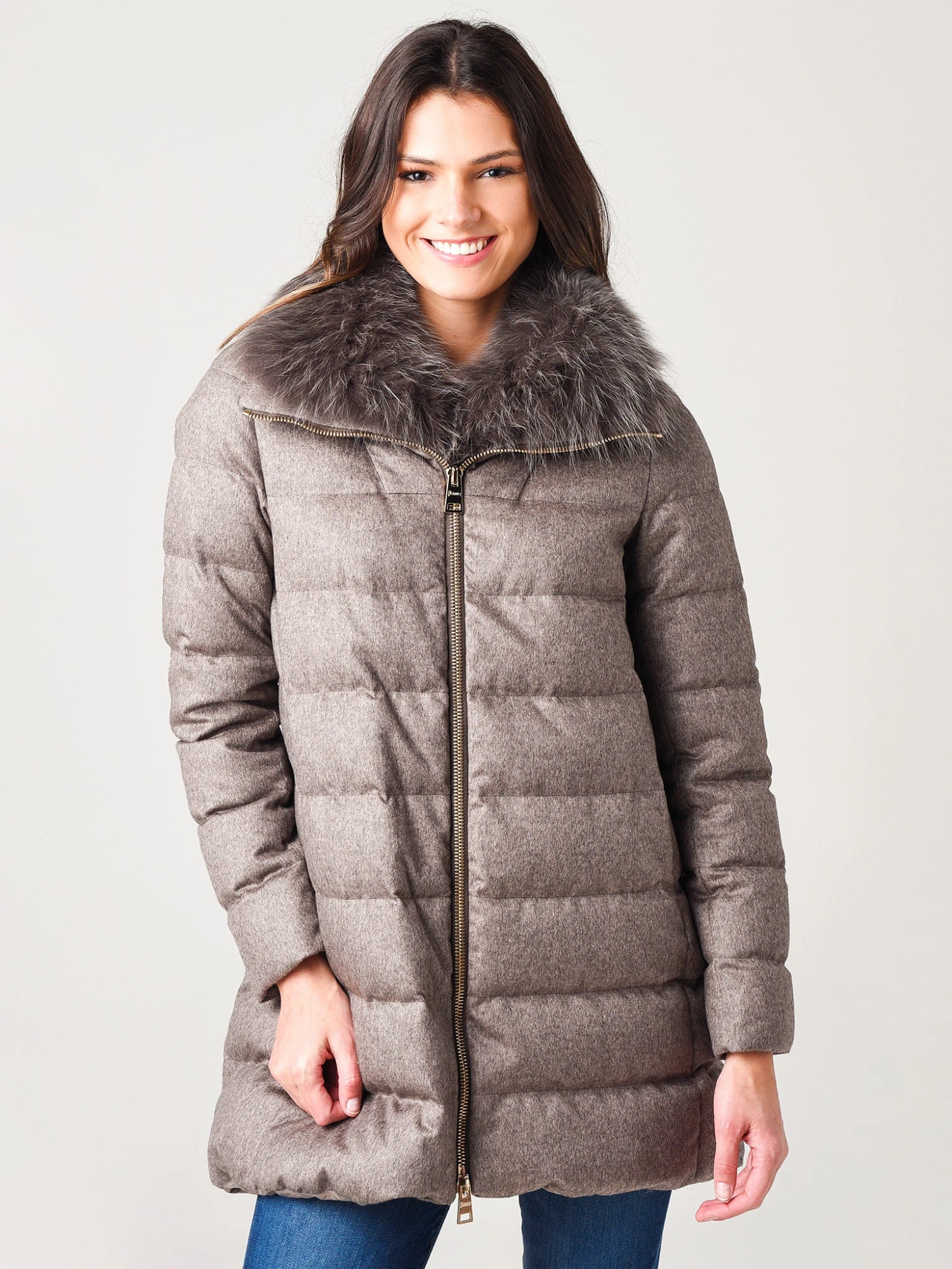 Herno Women’s Woven Half Coat With Fur Collar 2 Herno Women’s Woven Half Coat With Fur Collar