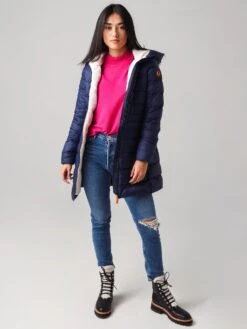 Save The Duck Women's Giga Hooded Coat With Faux Lambskin Lining -Saintbernard Shop S4662WxNAVYBLUExAlt3 19339103