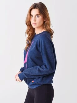 Aviator Nation Women's Bolt Stitch Chevron 5 Crew Sweatshirt -Saintbernard Shop SWCVN5BTSTxHEATHERNAVYNEONxAlt2 48621235