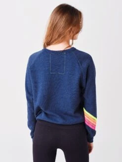 Aviator Nation Women's Bolt Stitch Chevron 5 Crew Sweatshirt -Saintbernard Shop SWCVN5BTSTxHEATHERNAVYNEONxAlt3 48621233