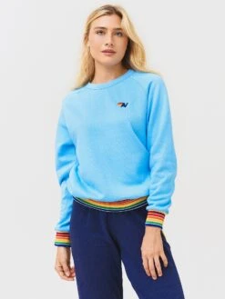 Aviator Nation Women's Rainbow Rib Crew Sweatshirt -Saintbernard Shop SWRBWRIBxSKYxAlt1 70474455