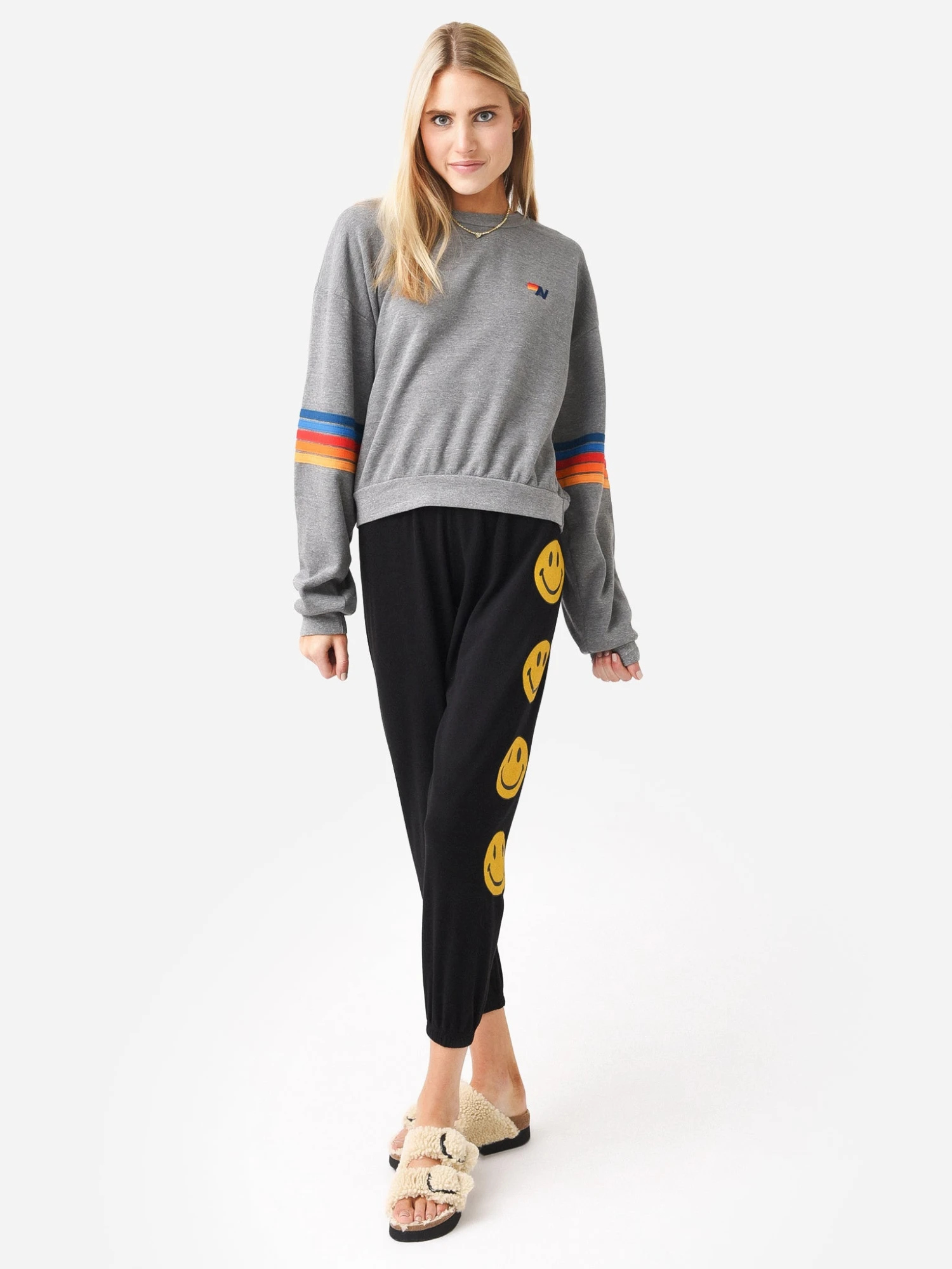 Aviator Nation Women's Rainbow Stitch Sleeve Crew Sweatshirt 4 Aviator Nation Women's Rainbow Stitch Sleeve Crew Sweatshirt - Image 2