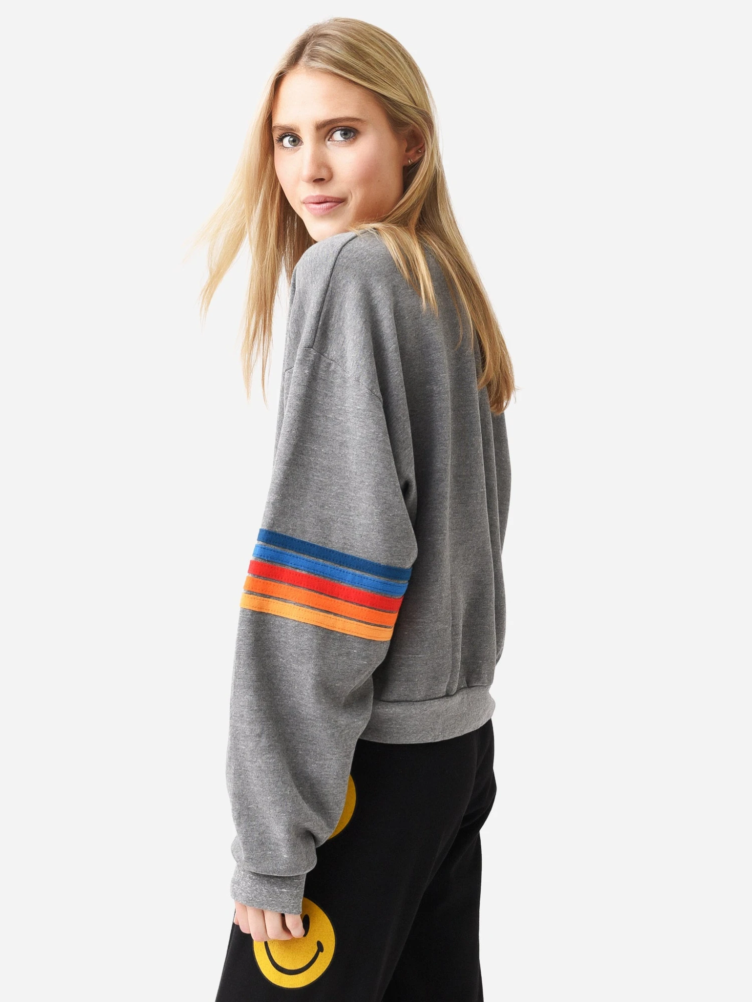 Aviator Nation Women's Rainbow Stitch Sleeve Crew Sweatshirt 5 Aviator Nation Women's Rainbow Stitch Sleeve Crew Sweatshirt - Image 3