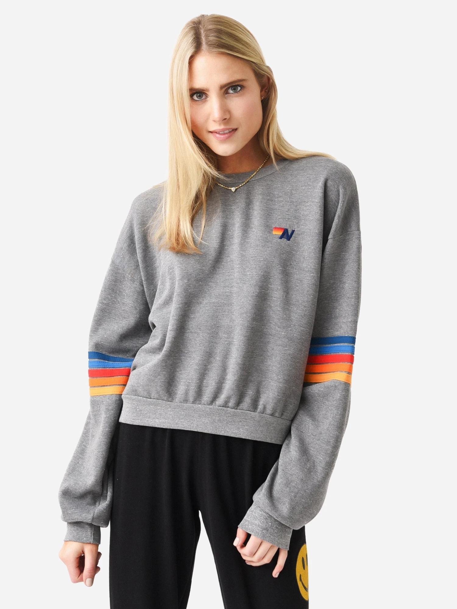 Aviator Nation Women's Rainbow Stitch Sleeve Crew Sweatshirt 3 Aviator Nation Women's Rainbow Stitch Sleeve Crew Sweatshirt