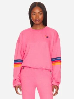 Aviator Nation Women's Rainbow Stitch Sleeve Crew Sweatshirt 11 Aviator Nation Women's Rainbow Stitch Sleeve Crew Sweatshirt -Saintbernard Shop SWRRSTxPARISPINK2xPrimary 81865731