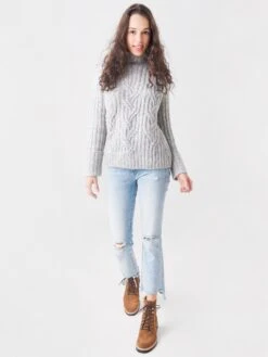 Vince Women's Mirrored Cable Turtleneck -Saintbernard Shop V784278854xLTGREYxAlt1 48127038