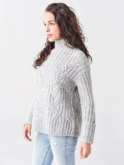 Vince Women's Mirrored Cable Turtleneck -Saintbernard Shop V784278854xLTGREYxAlt2 48126945