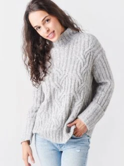 Vince Women's Mirrored Cable Turtleneck -Saintbernard Shop V784278854xLTGREYxPrimary 47930314