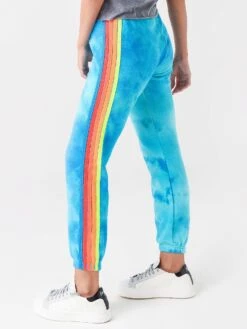 Aviator Nation Women's Hand Dyed 5 Stripe Sweatpant -Saintbernard Shop WSPHDYRS5xTIEDYENEONBLUERAINBOWxAlt2 49653242