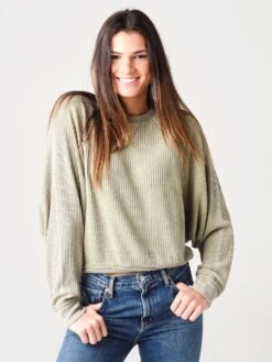 Z Supply Women's Claire Waffle Long Sleeve Pullover Sweatshirt