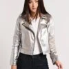Cupcakes And Cashmere Brooklee Faux-Leather Metallic Moto Jacket -Saintbernard Shop ci402688 silvertoffee 50cb6f96 965c 451d 81e1 da17b4997980