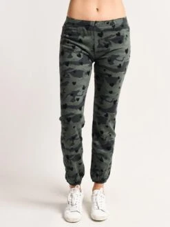 Monrow Elastic Waist Sweats With Hearts And Camo