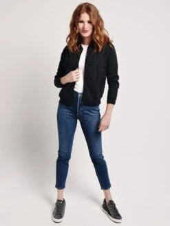 Majestic Viscose Quilted Zip Front Blazer Jacket -Saintbernard Shop j048 fve030 anthracitechinealt1
