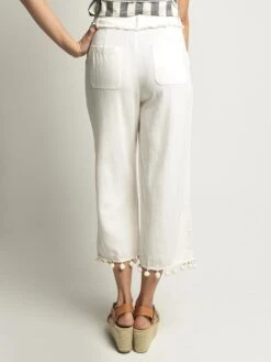 Moon River Wide Leg Pant With Pom Trim -Saintbernard Shop mr3717 ivoryalt3